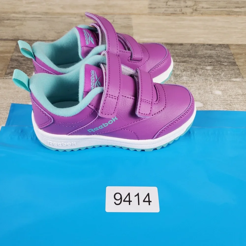 Reebok Weebok Clasp Low 2 Toddler Shoes Sz 9 Purple Aqua White Leather Sneakers